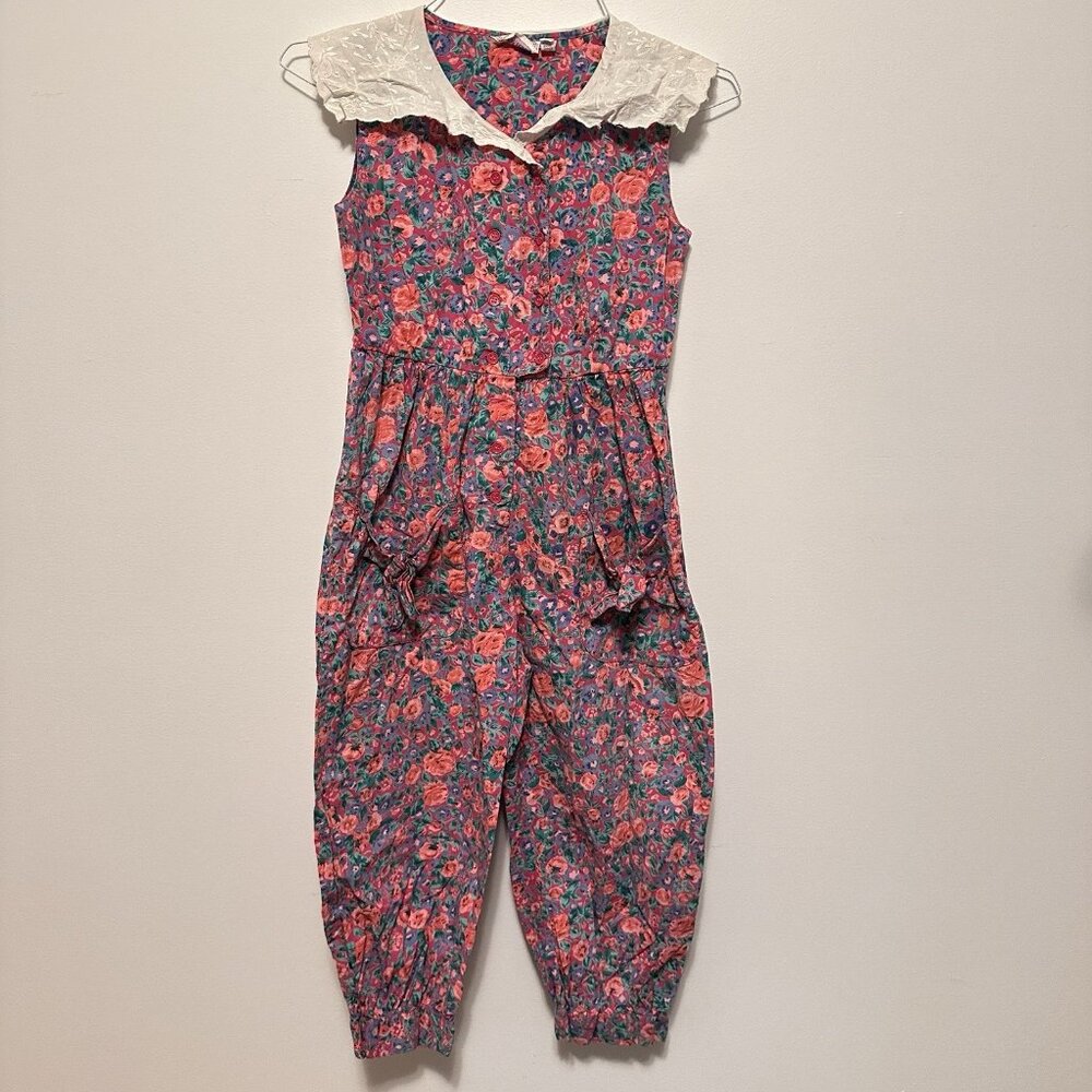 Vintage Komil Honolulu Pink Floral Cotton Jumpsuit Resortwear Cottagecore Sz S